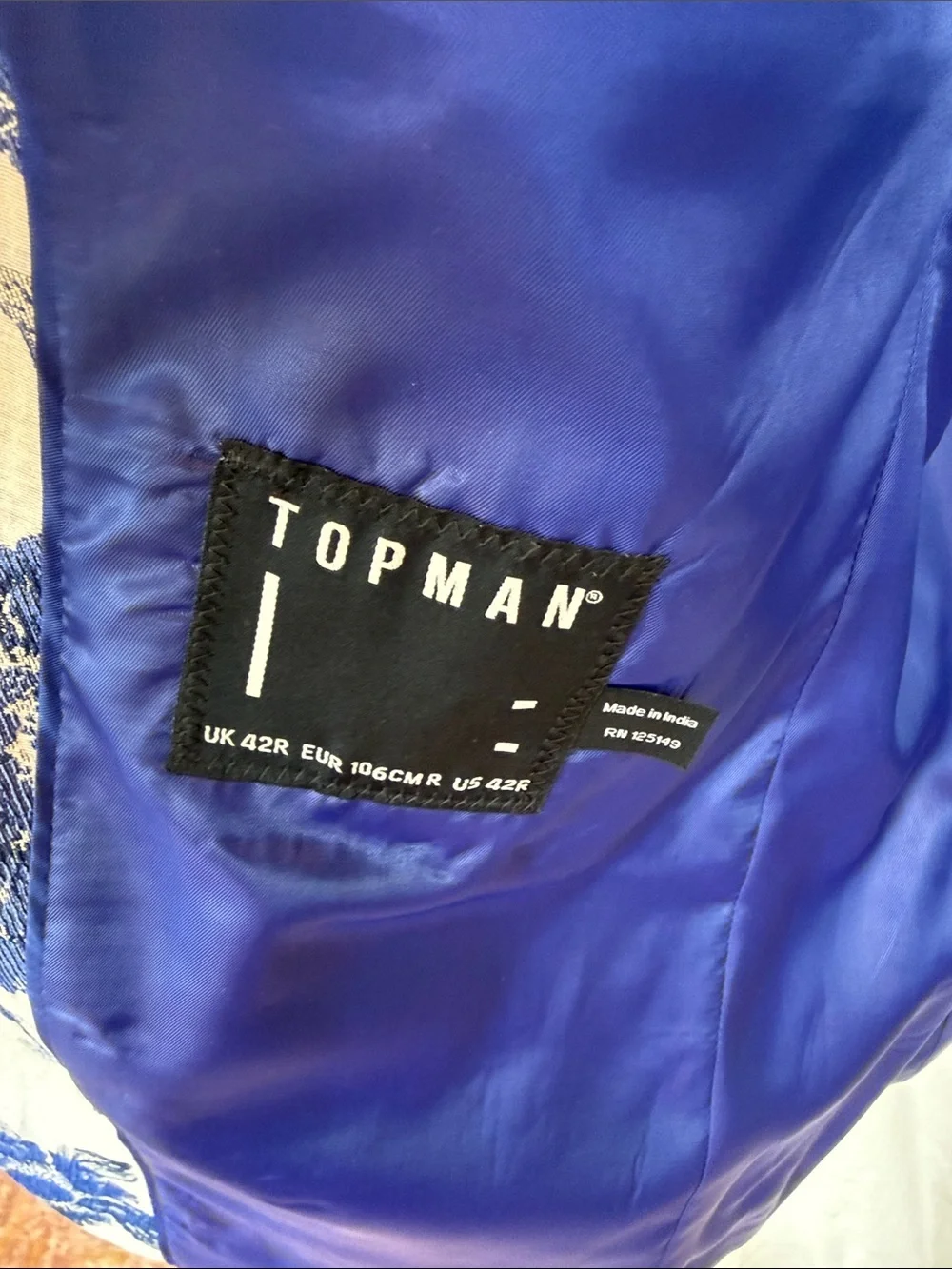 Topman Men's Floral White & Blue Blazer - Elegant Evening Jacket